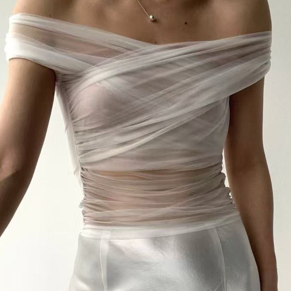 SIJIASUDIO Off-Shoulder Mesh Top