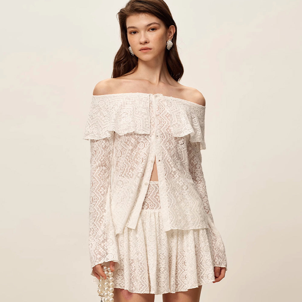 SIJIASUDIO Off-Shoulder Lace Shirt
