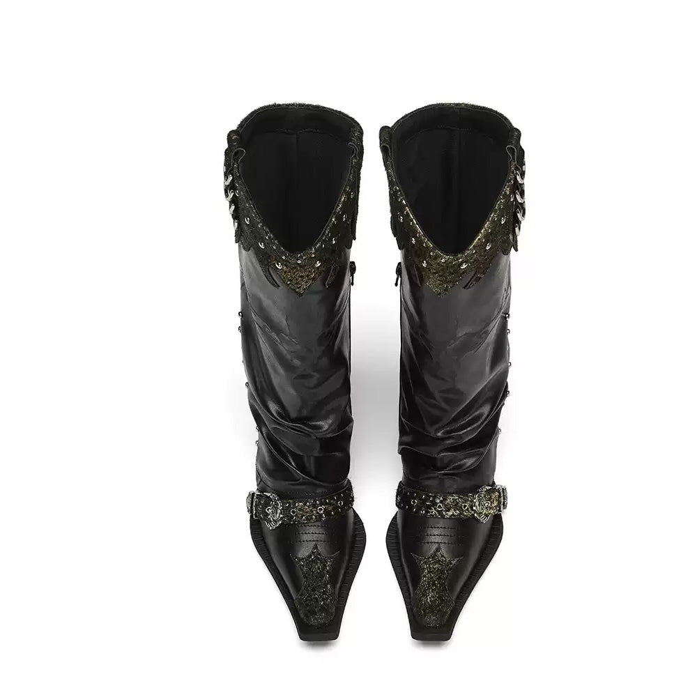 ARCADIAGYAL Black/Gold Western Boots