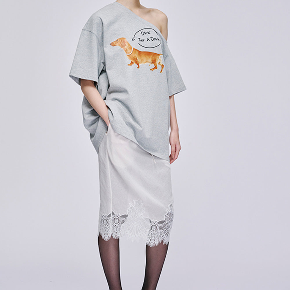 MARKGONG Dog Print Off-Shoulder Tee