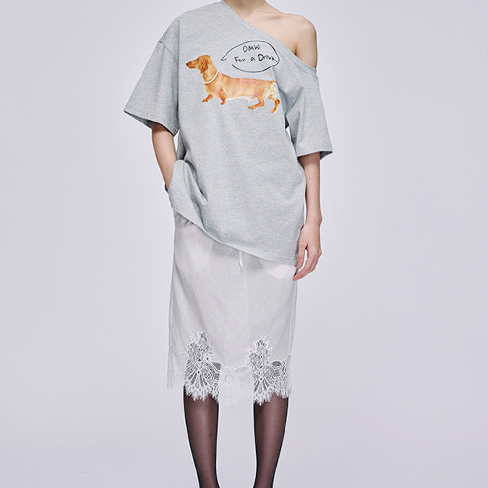 MARKGONG Dog Print Off-Shoulder Tee