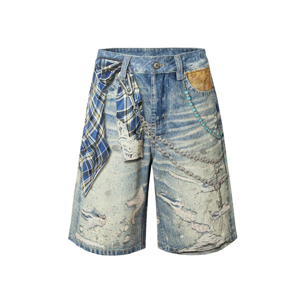YADcrew Plaid Denim Shorts