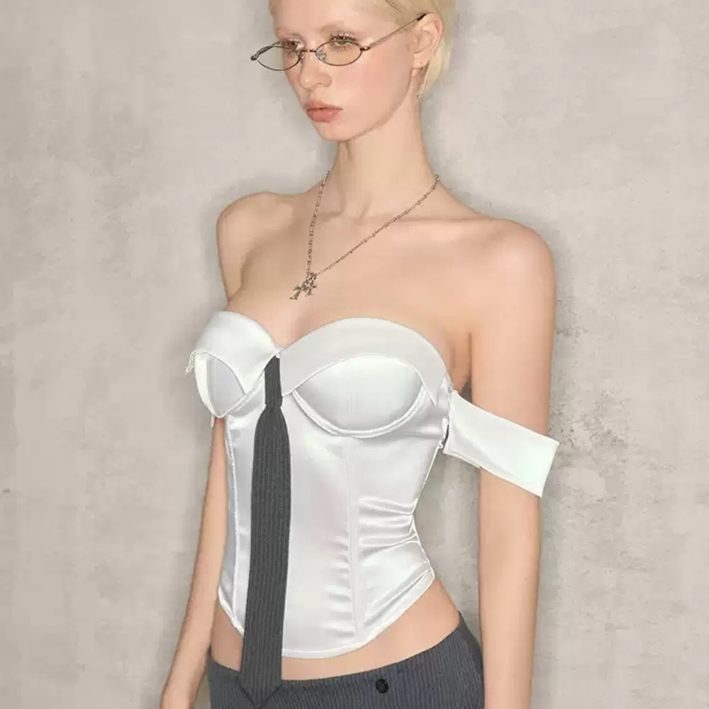 WOOHA White Satin Fitted Top