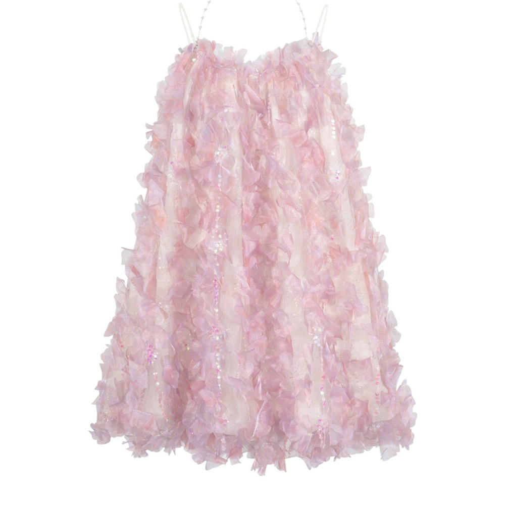 Three Quarters 3D Cut Flower Strap French Dress