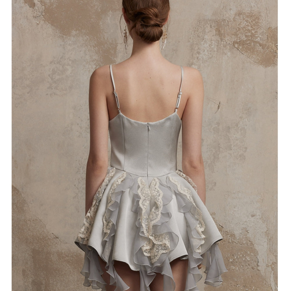 FA SOGNO Blue-Grey Satin Dress