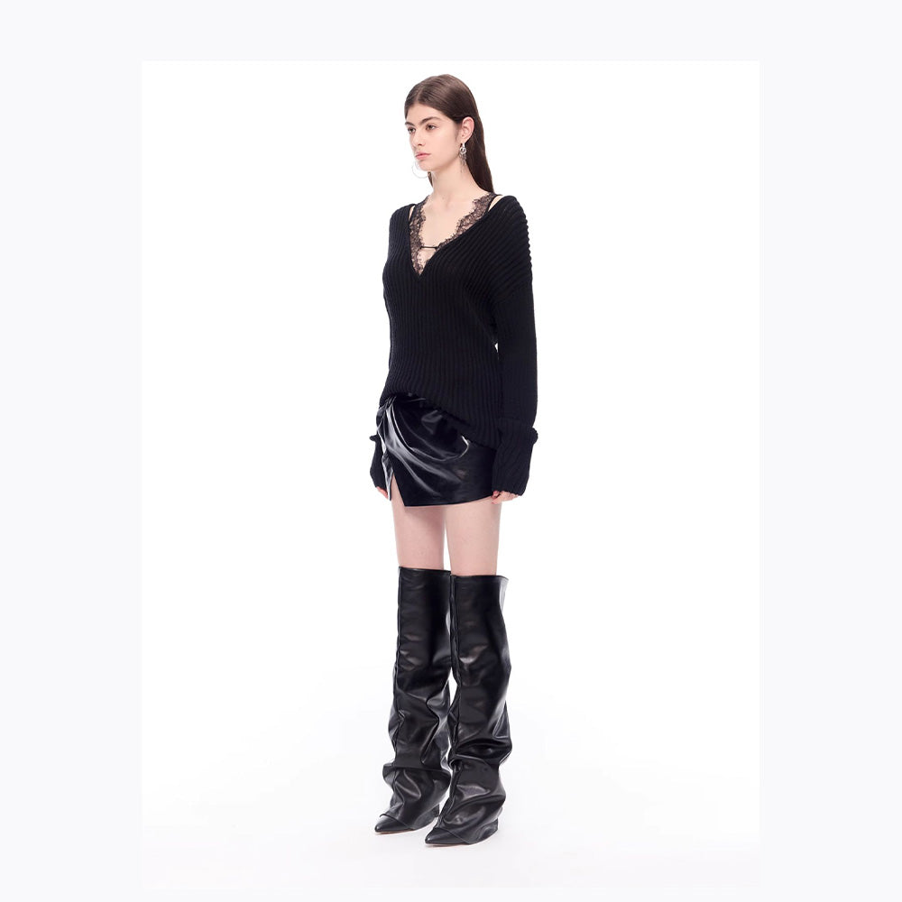 CNLEEWEI V-Neck Knit Top
