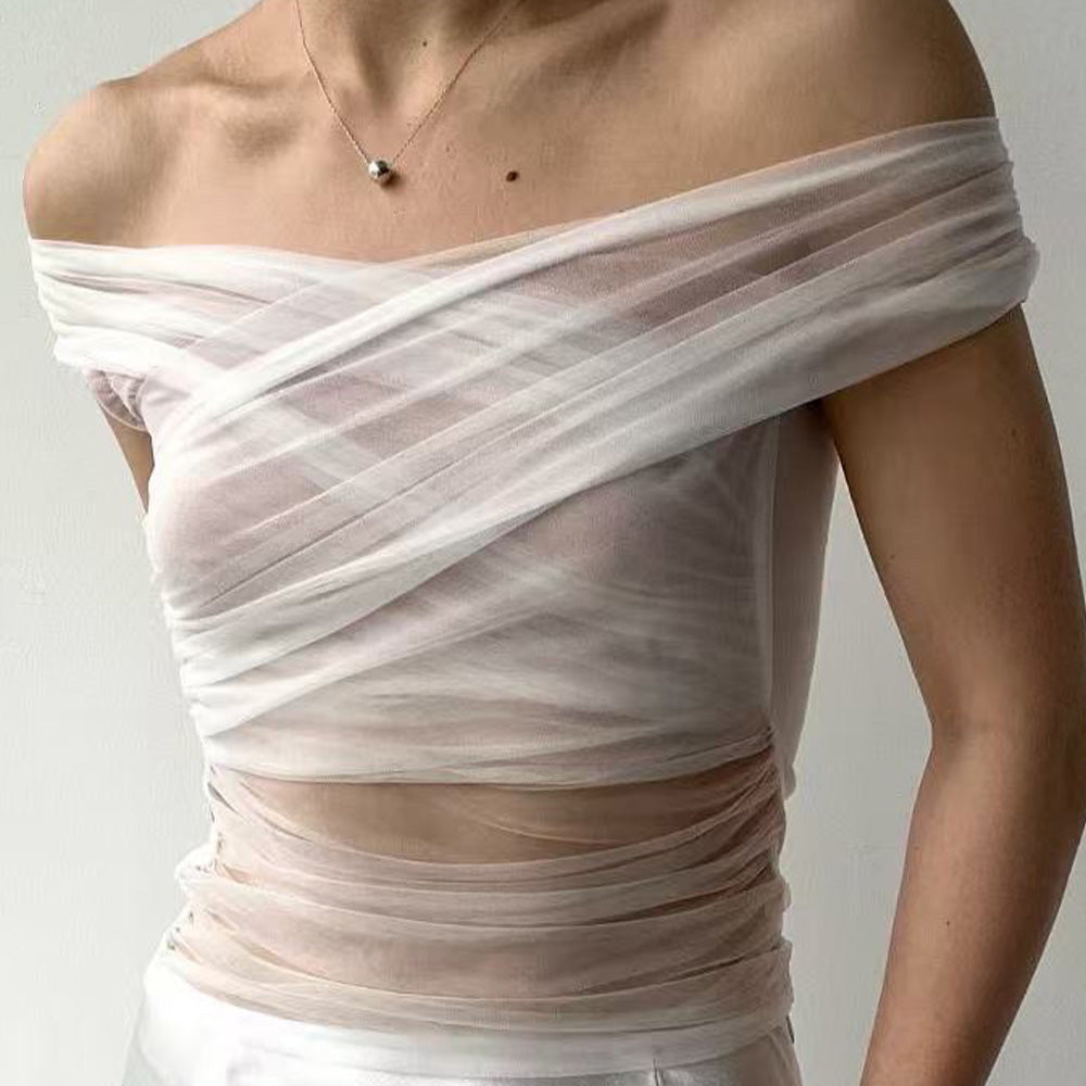 SIJIASUDIO Off-Shoulder Mesh Top