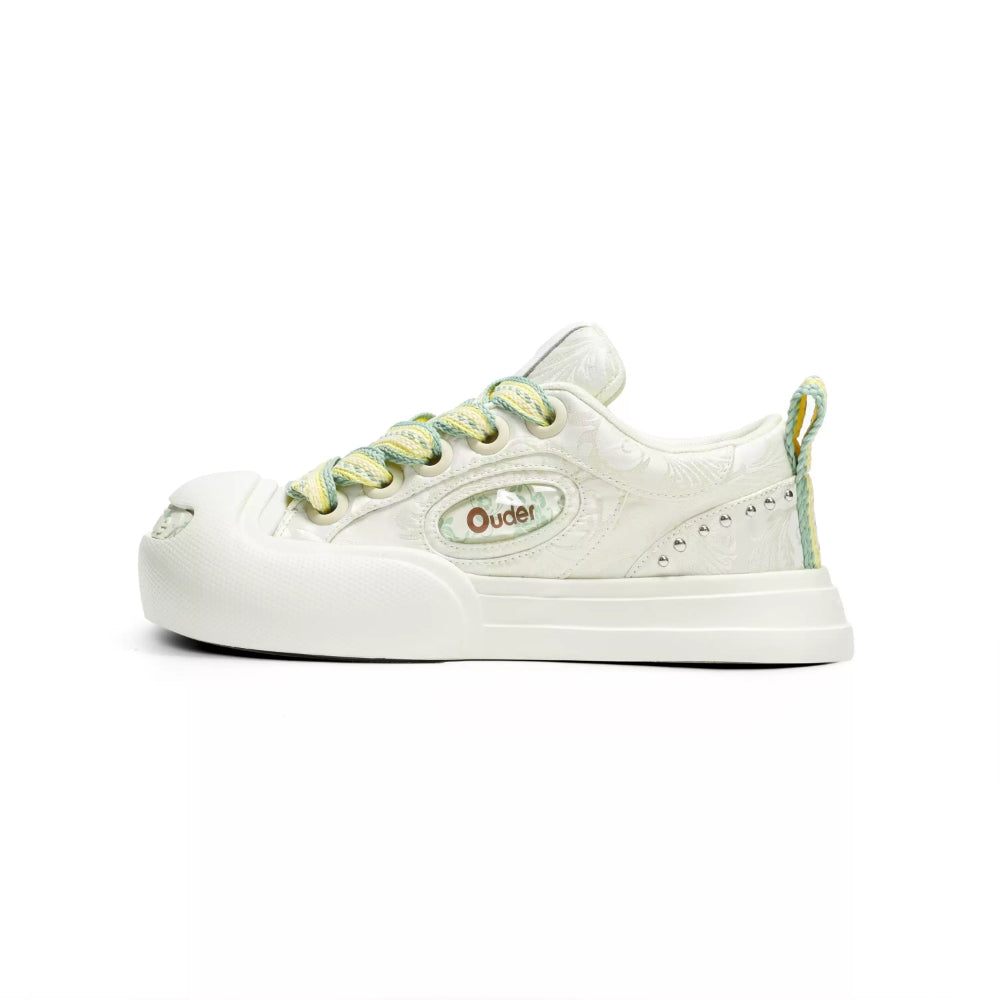 Ouder smiler silk pattern open smile canvas shoes green