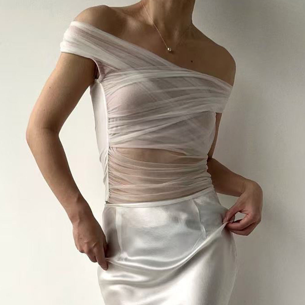 SIJIASUDIO Off-Shoulder Mesh Top