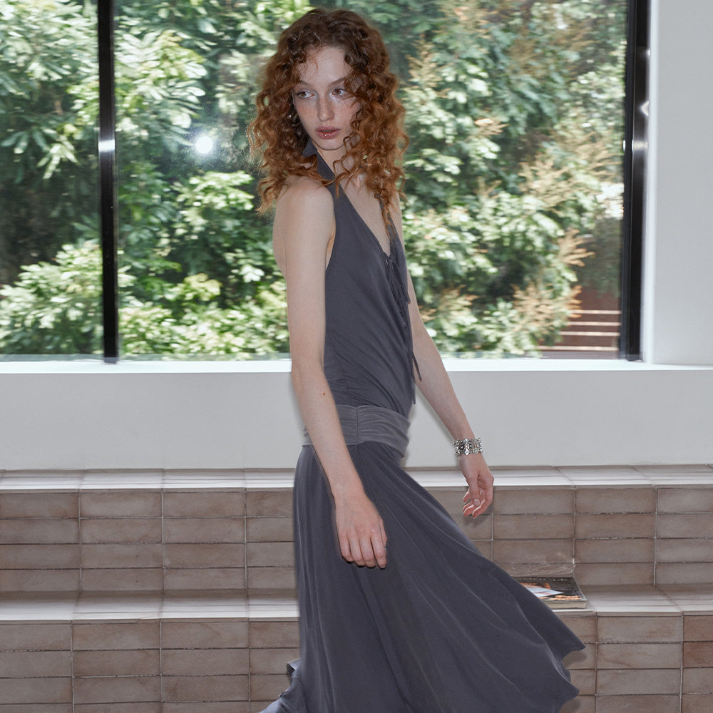 2AM POETRY Gray Draped Dress