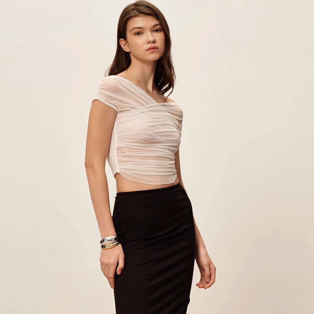 SIJIASUDIO Off-Shoulder Mesh Top