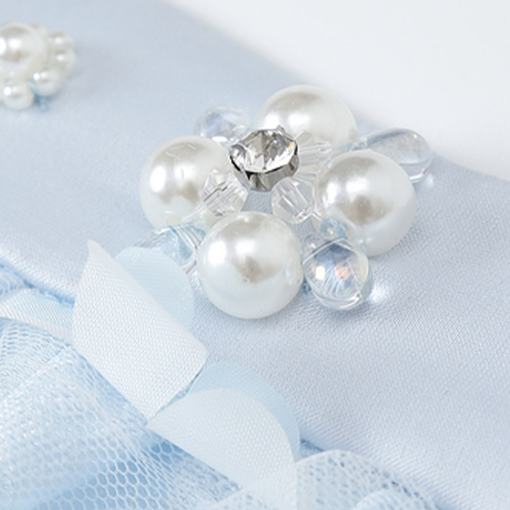 Three Quarters Cut Flower Hand-Sewn Pearl Flower Tube Dress