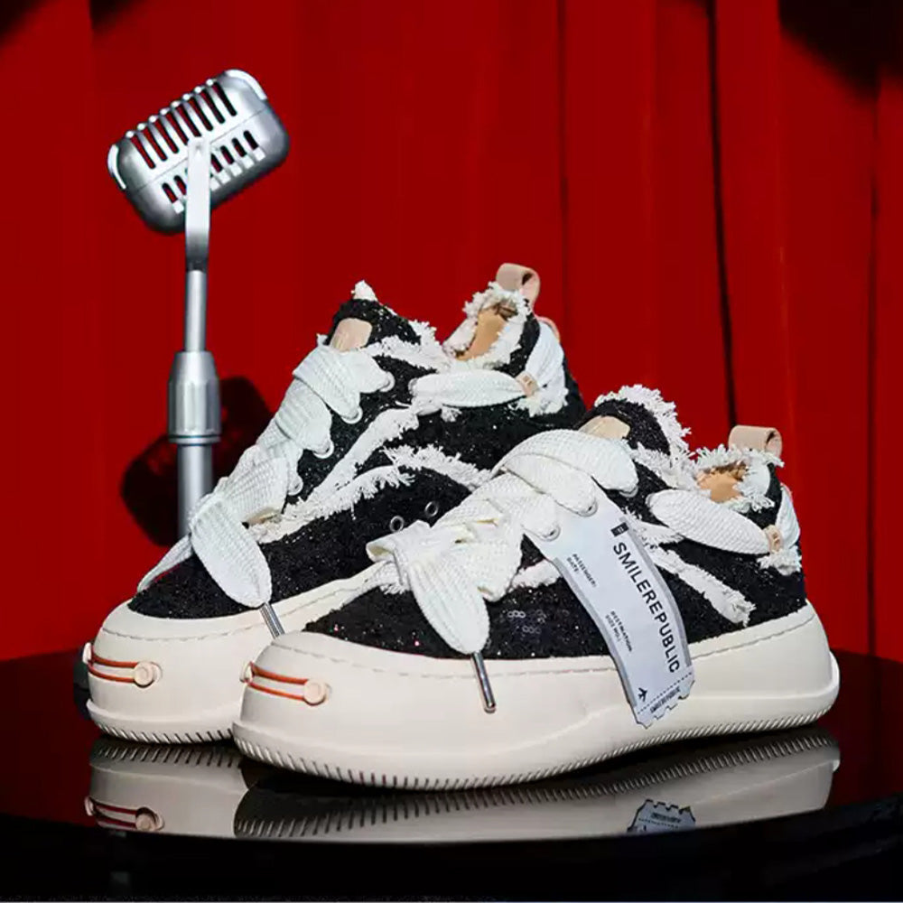 SMILEREPULIC obsidian thick-soled low-top open smile shoes