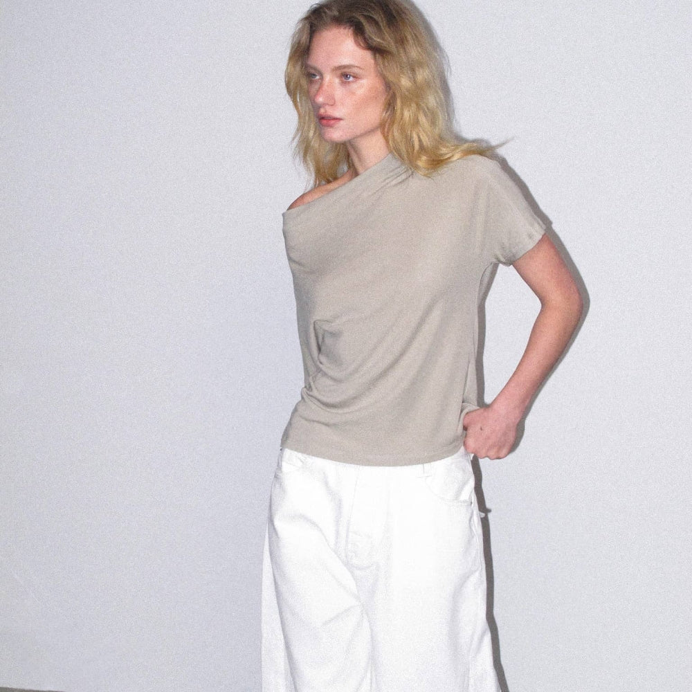 Dpercent丨Tencel light raglan sleeves/slanted shoulder short sleeve T-shirt