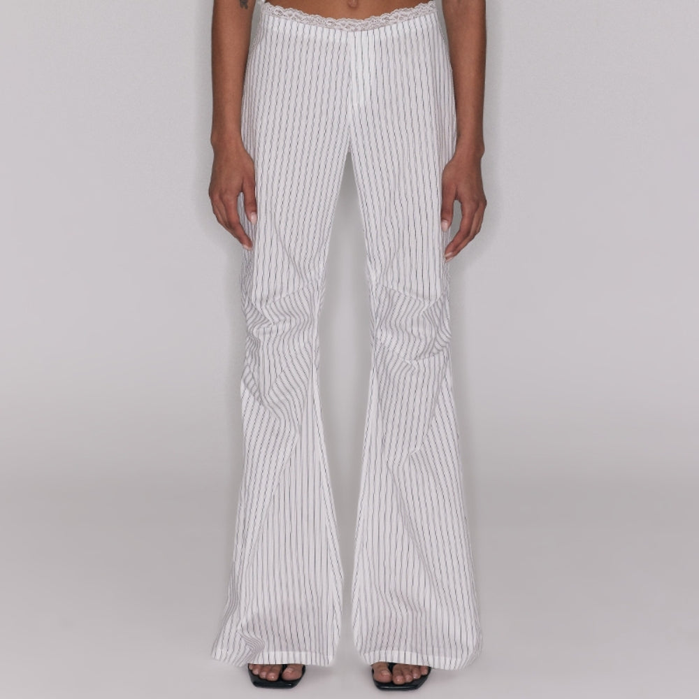 SANFRONTIERES Lace-Stripe Pants