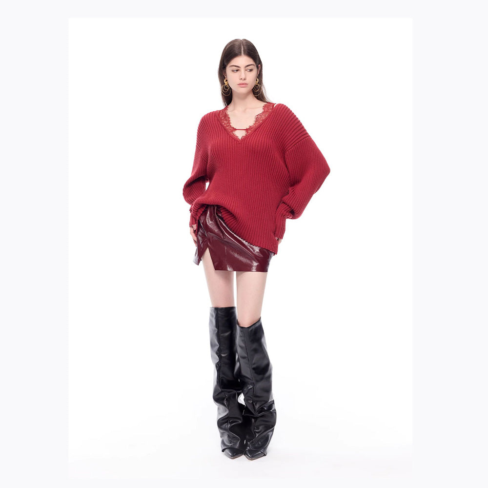 CNLEEWEI V-Neck Knit Top
