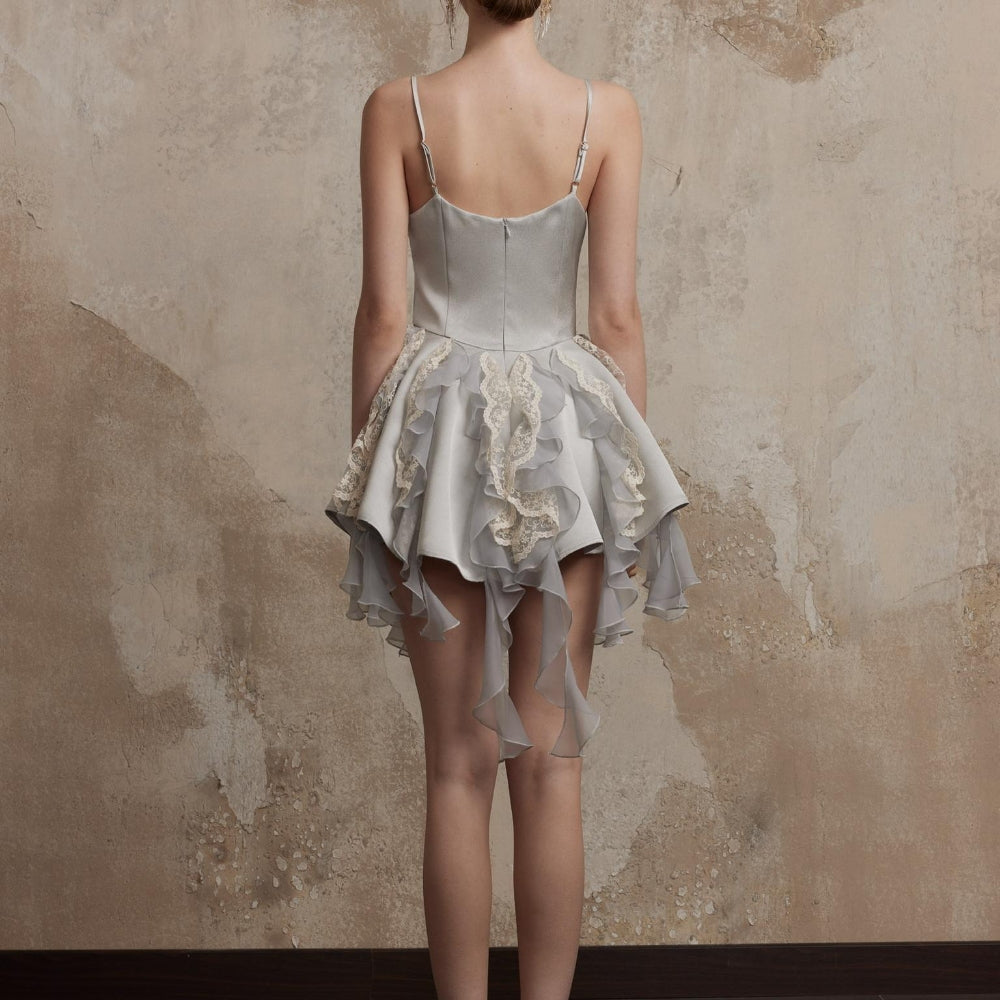 FA SOGNO Blue-Grey Satin Dress