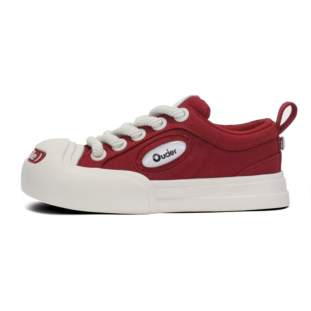 Ouder smiler open smile canvas shoes red