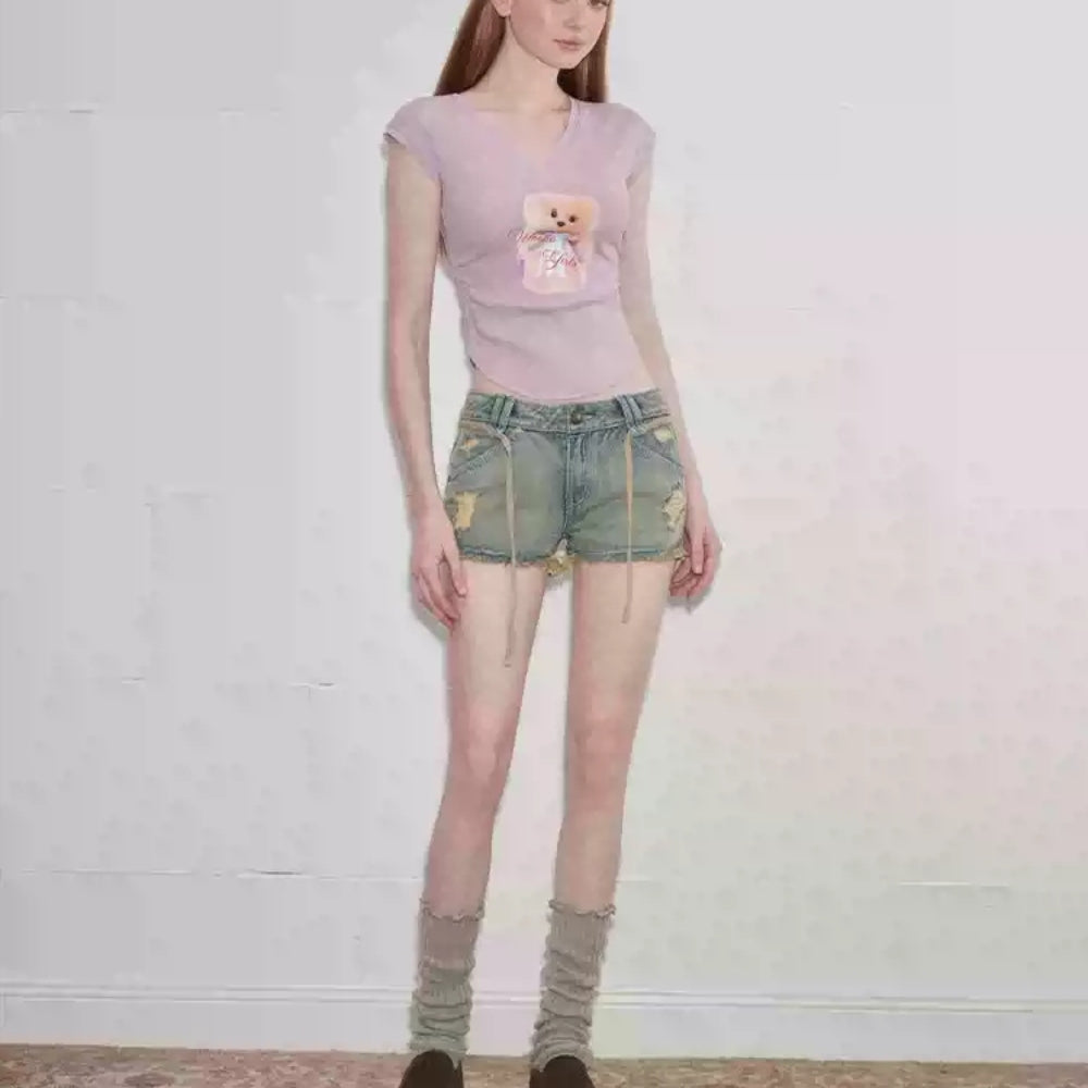 WOOHA Tied Denim Shorts