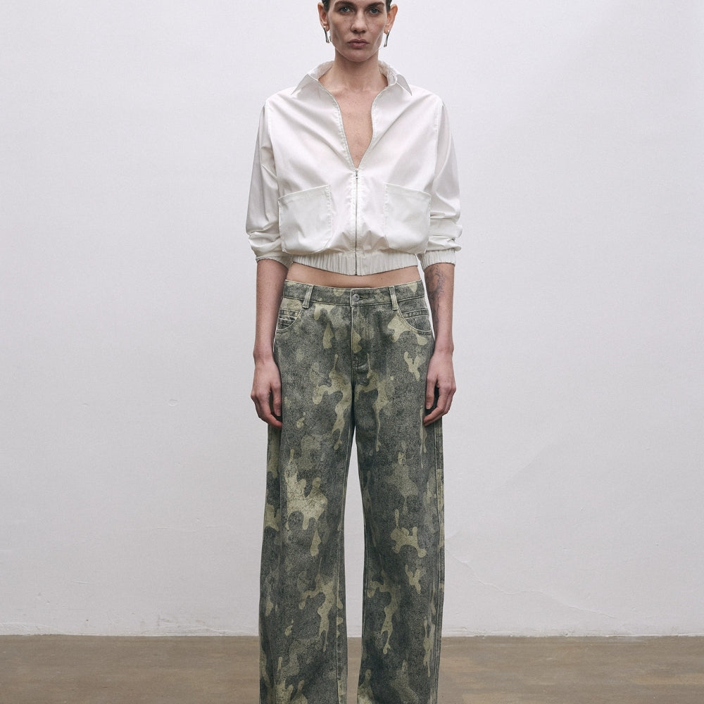 SANFRONTIERES Hand-Painted Camo Jeans