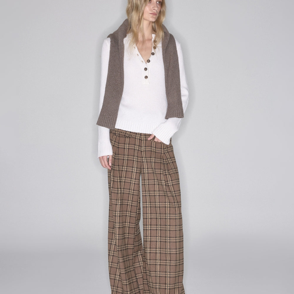 SANFRONTIERES Plaid Wide-Leg Pants