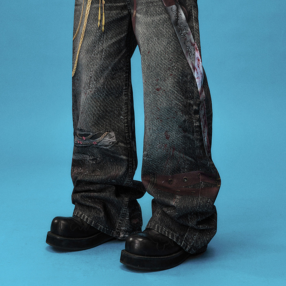 YADcrew Sword Print Jeans