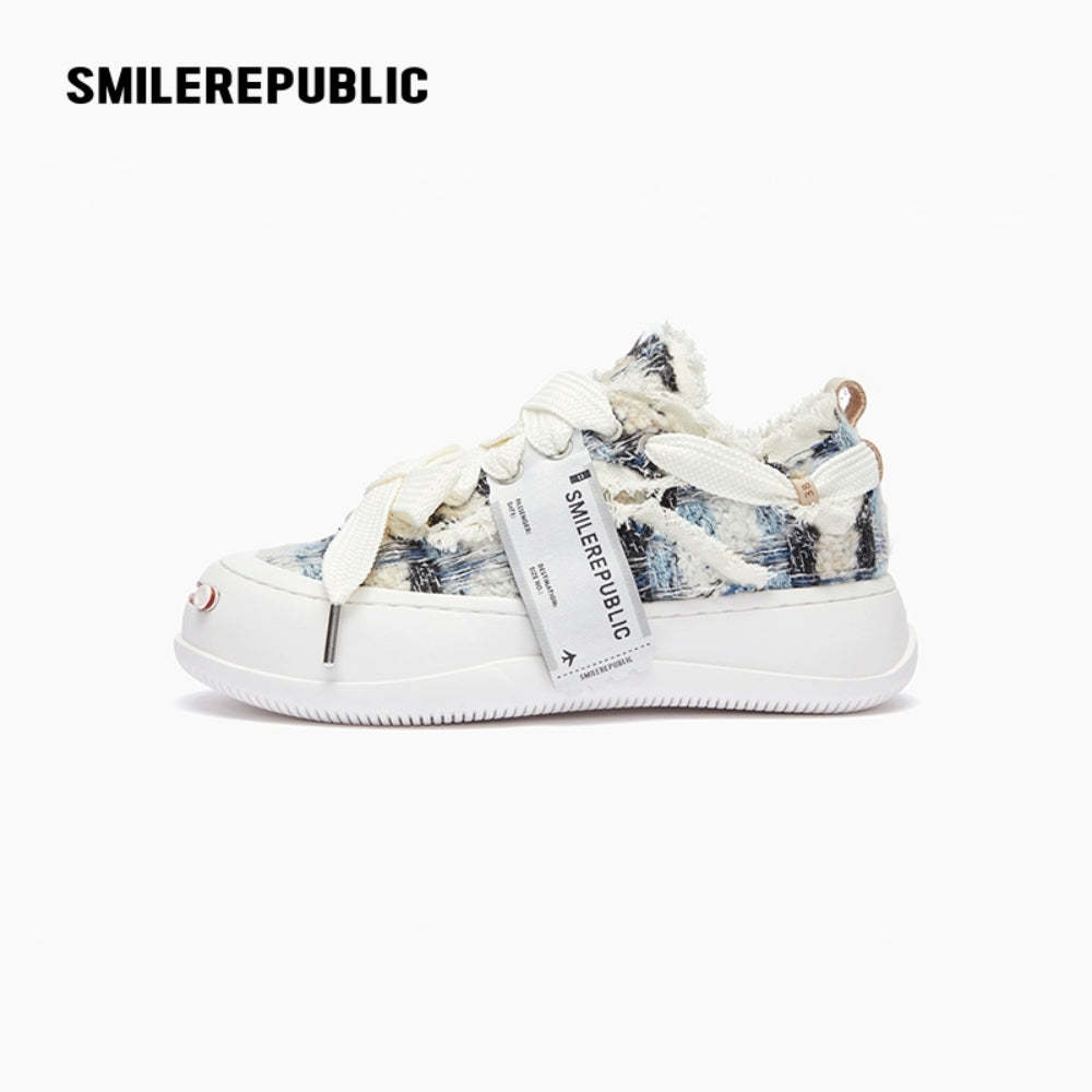SMILEREPULIC denim open smile platform shoes blue and black