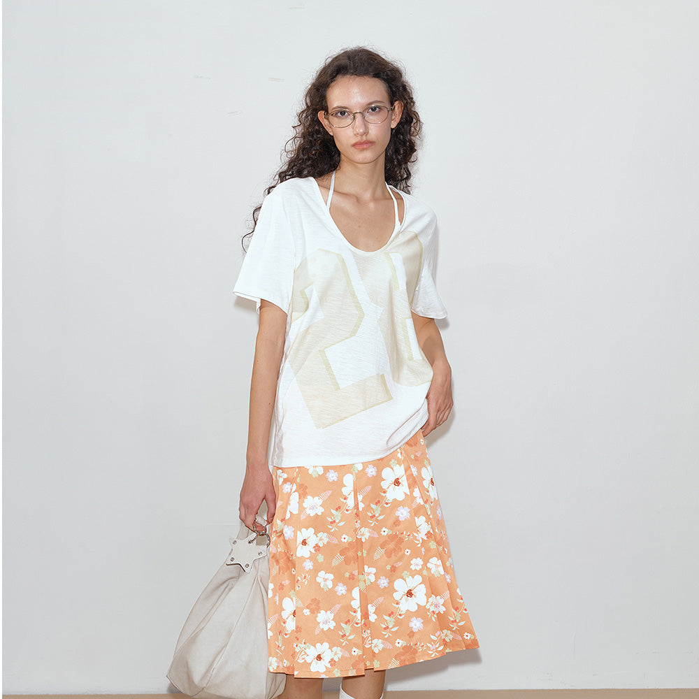 2AM POETRY Orange Floral Skirt