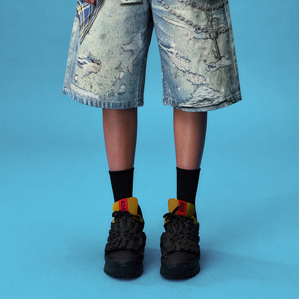 YADcrew Plaid Denim Shorts