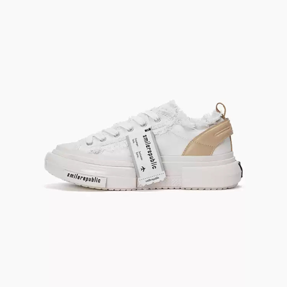 SMILEREPULIC 70s Classic White Low-Top Platform Canvas Shoes