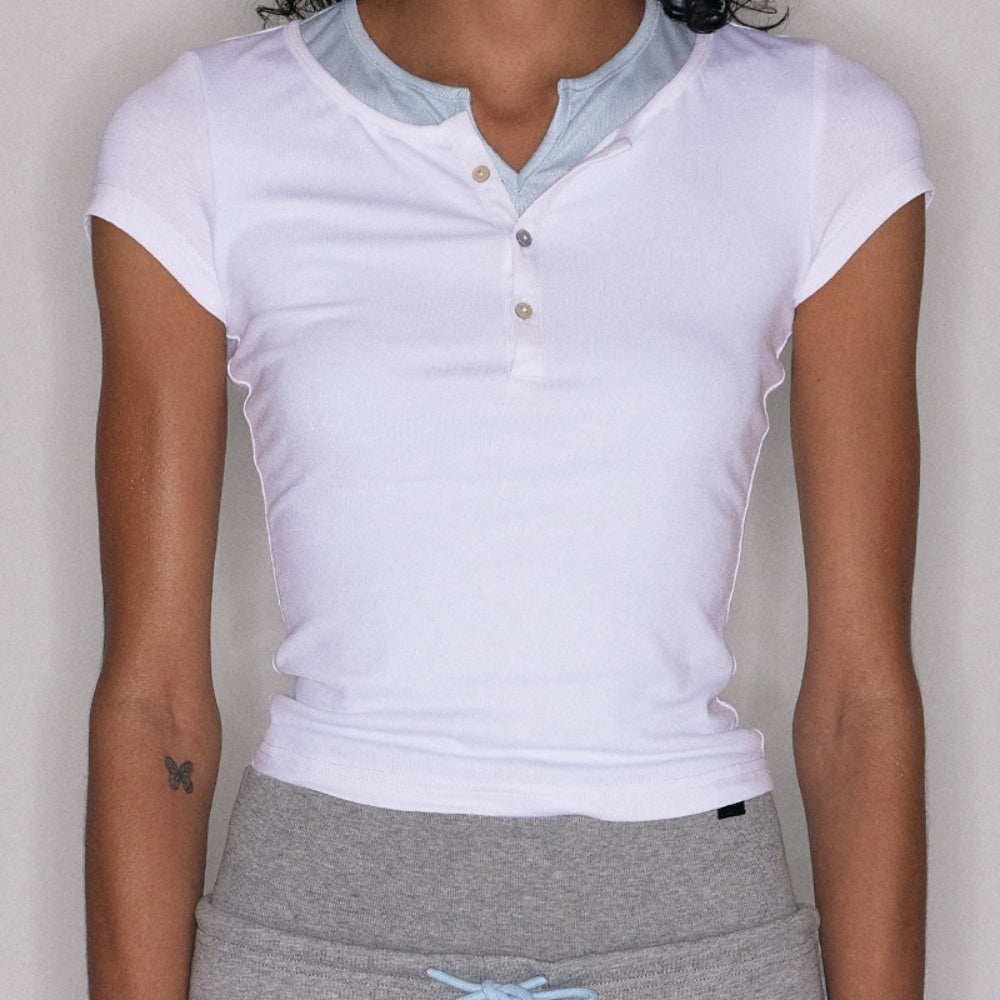 SANFRONTIERES Two-Tone Henley Tee