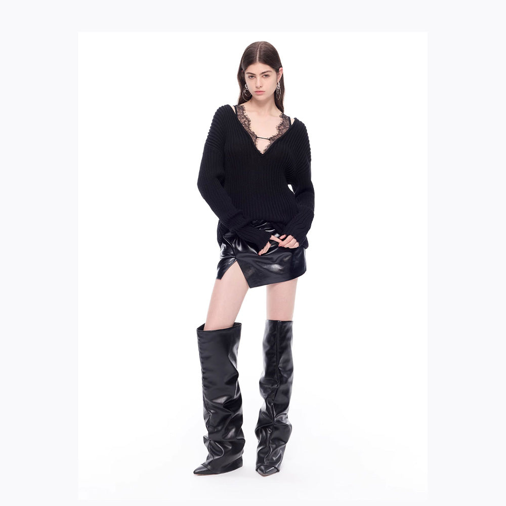 CNLEEWEI V-Neck Knit Top