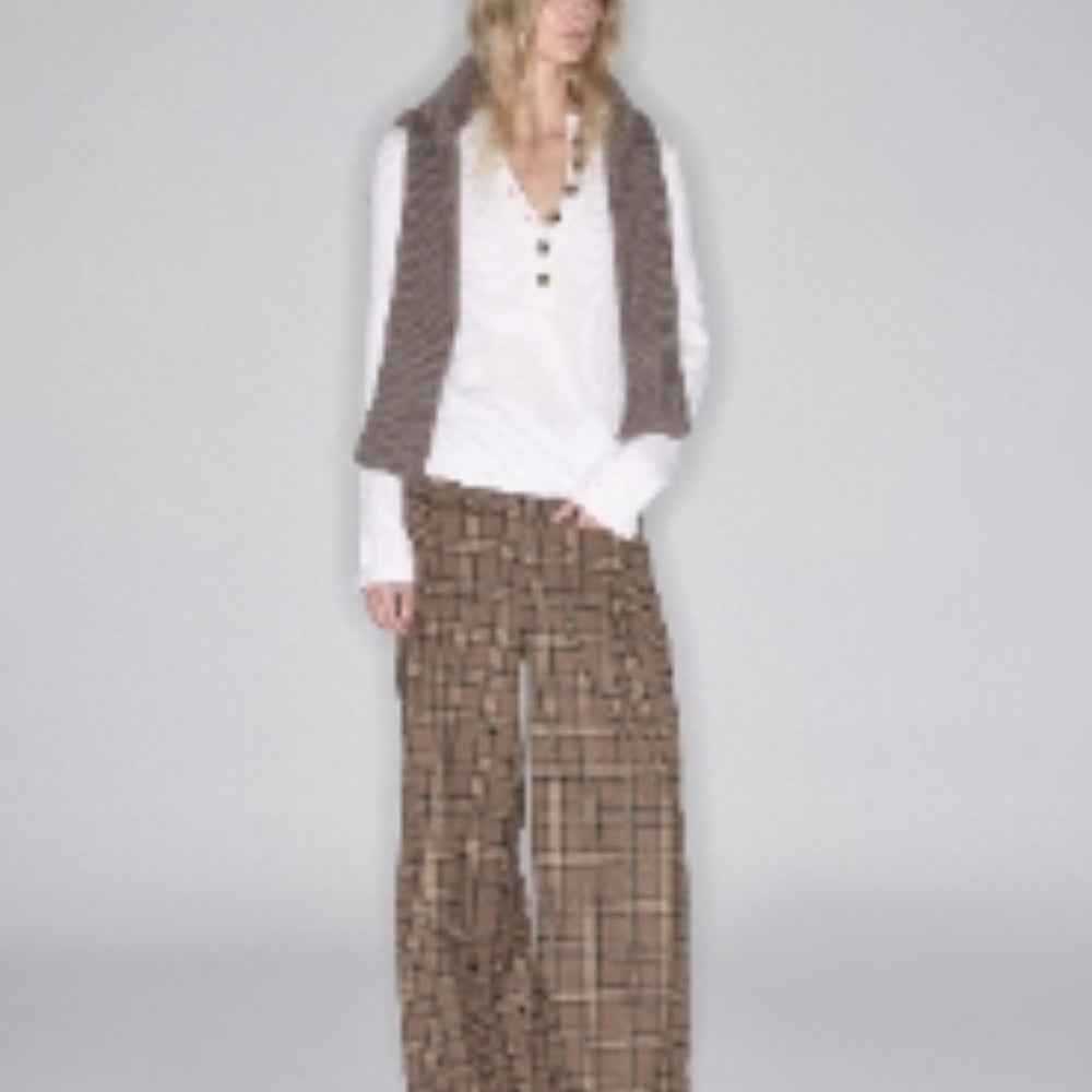SANFRONTIERES Plaid Wide-Leg Pants