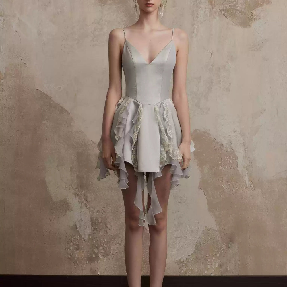 FA SOGNO Blue-Grey Satin Dress