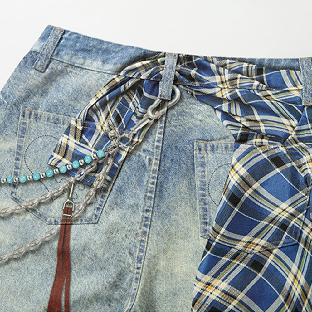 YADcrew Plaid Denim Shorts