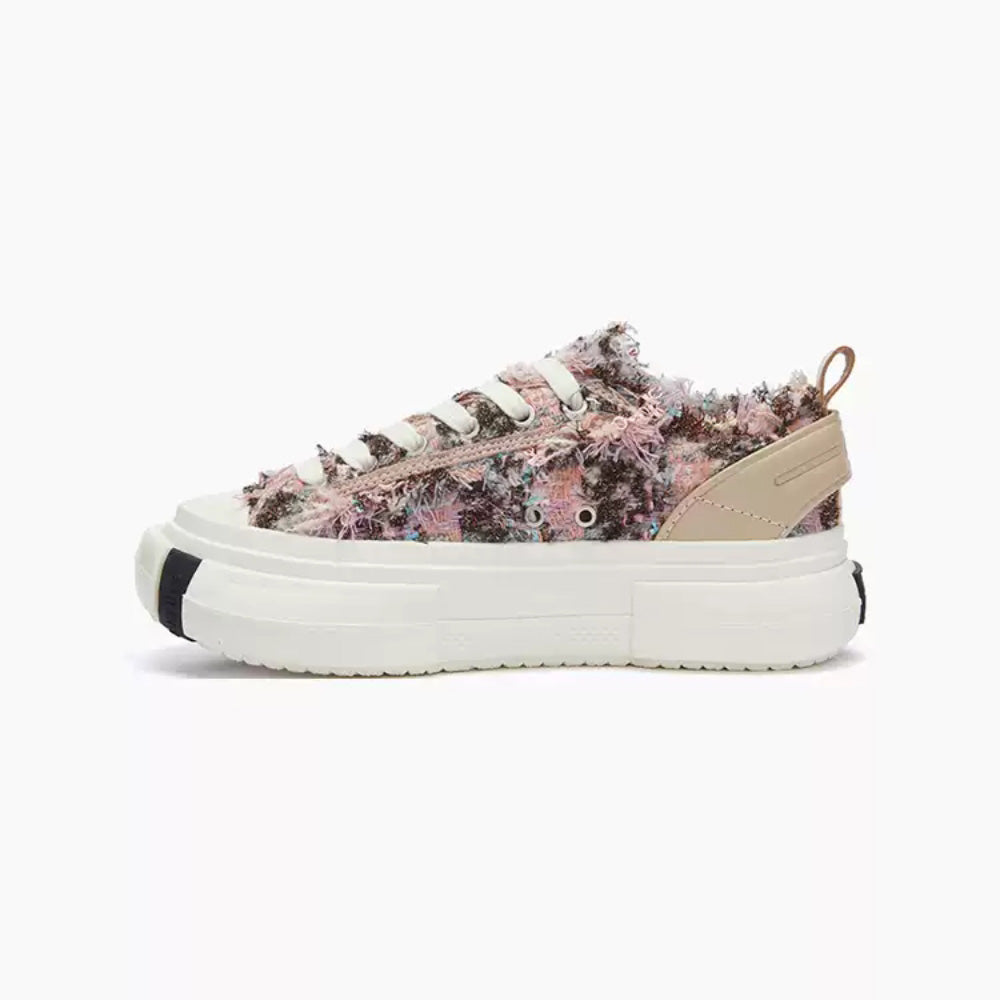 SMILEREPULIC 70s 'Floral' Tweed Fabric Platform Low-Top Shoes