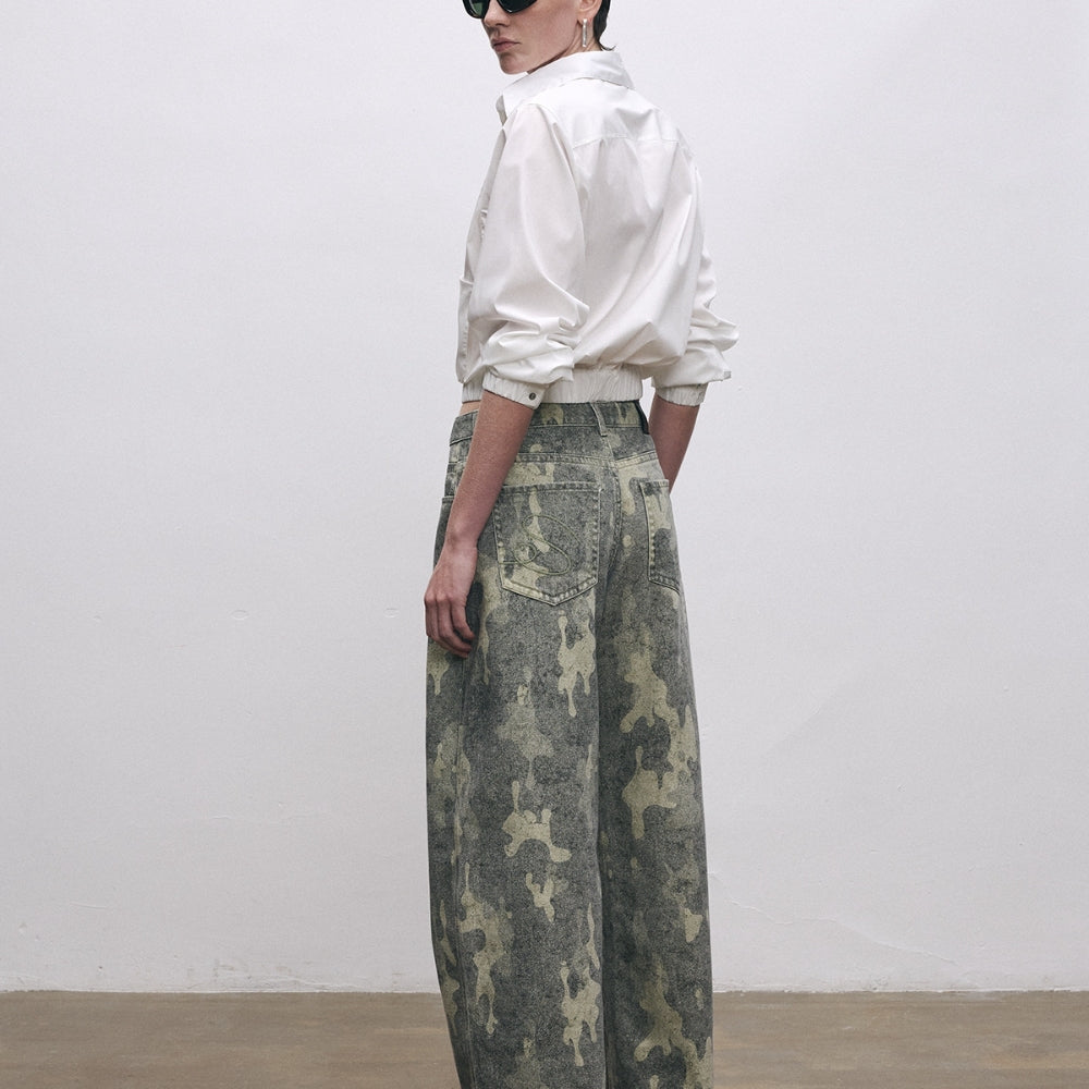 SANFRONTIERES Hand-Painted Camo Jeans