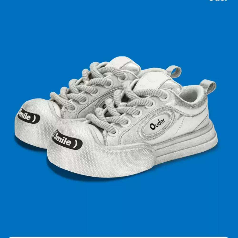 Ouder smiler open smile canvas shoes sliver