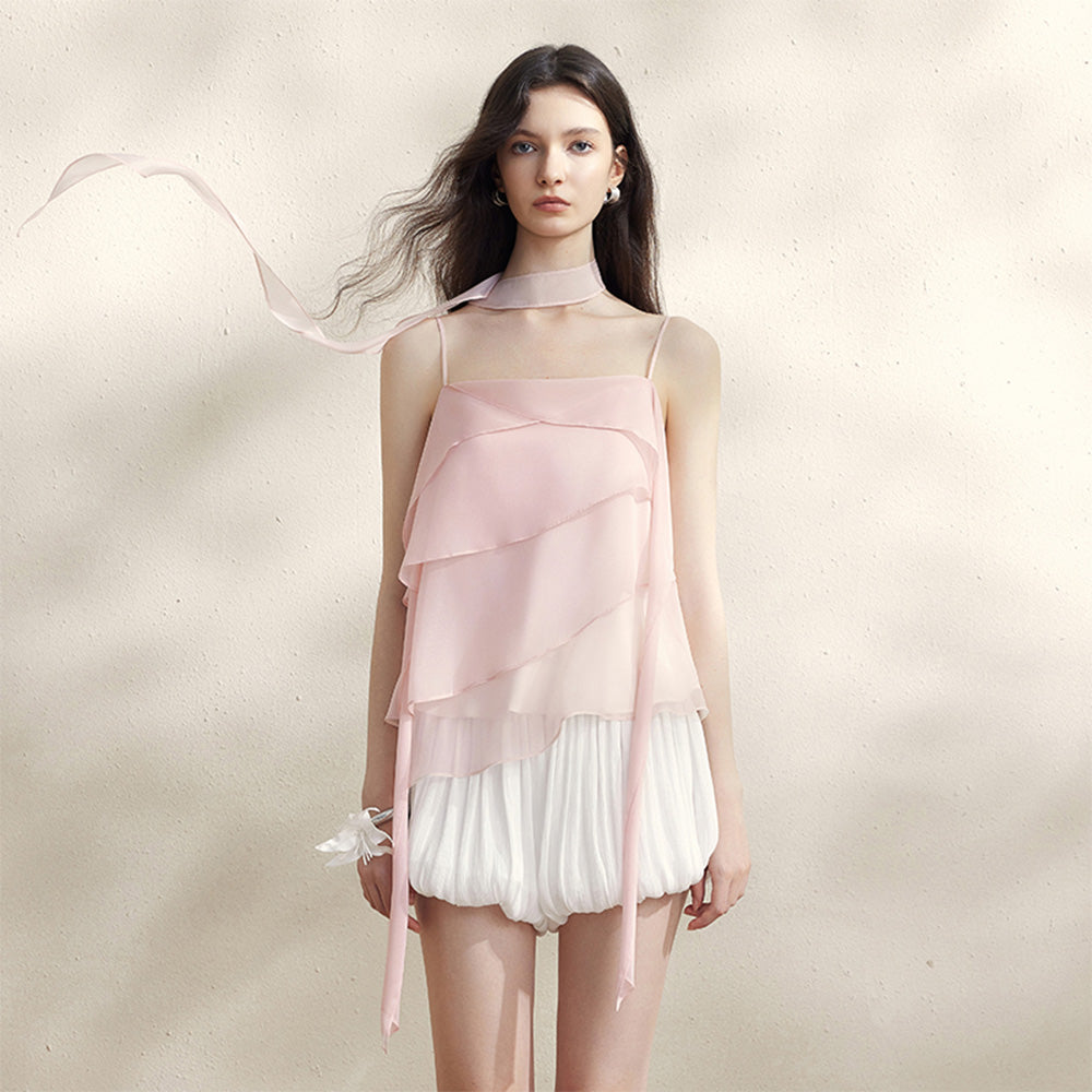 SSPARKLING Gradient Sheer Cake Vest (With Ribbon)