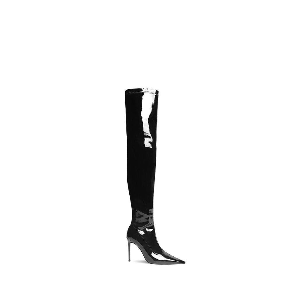Colorful Bridge丨Over-the-knee boots Patent leather stiletto pointed elastic boots