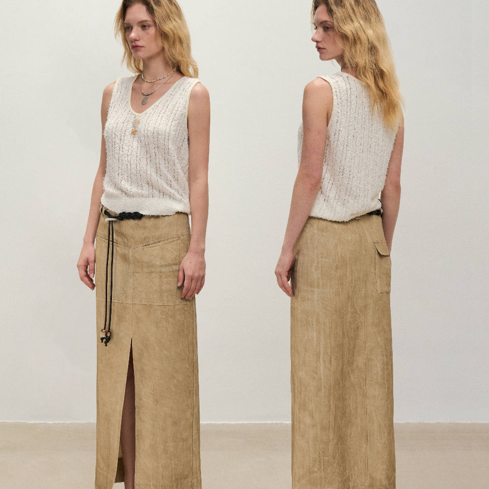 Dpercent丨South France holiday style hollow woven U-neck woolen vest