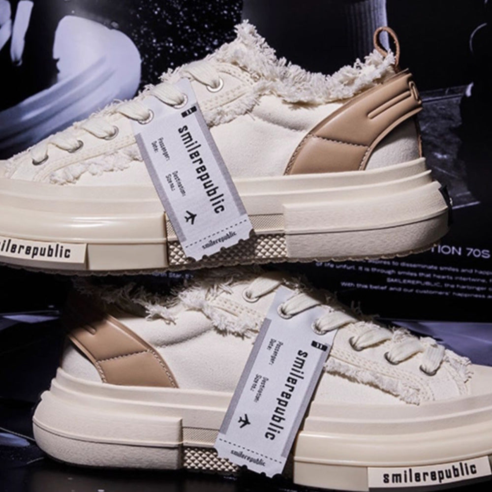 SMILEREPULIC 70s Classic White Low-Top Platform Canvas Shoes