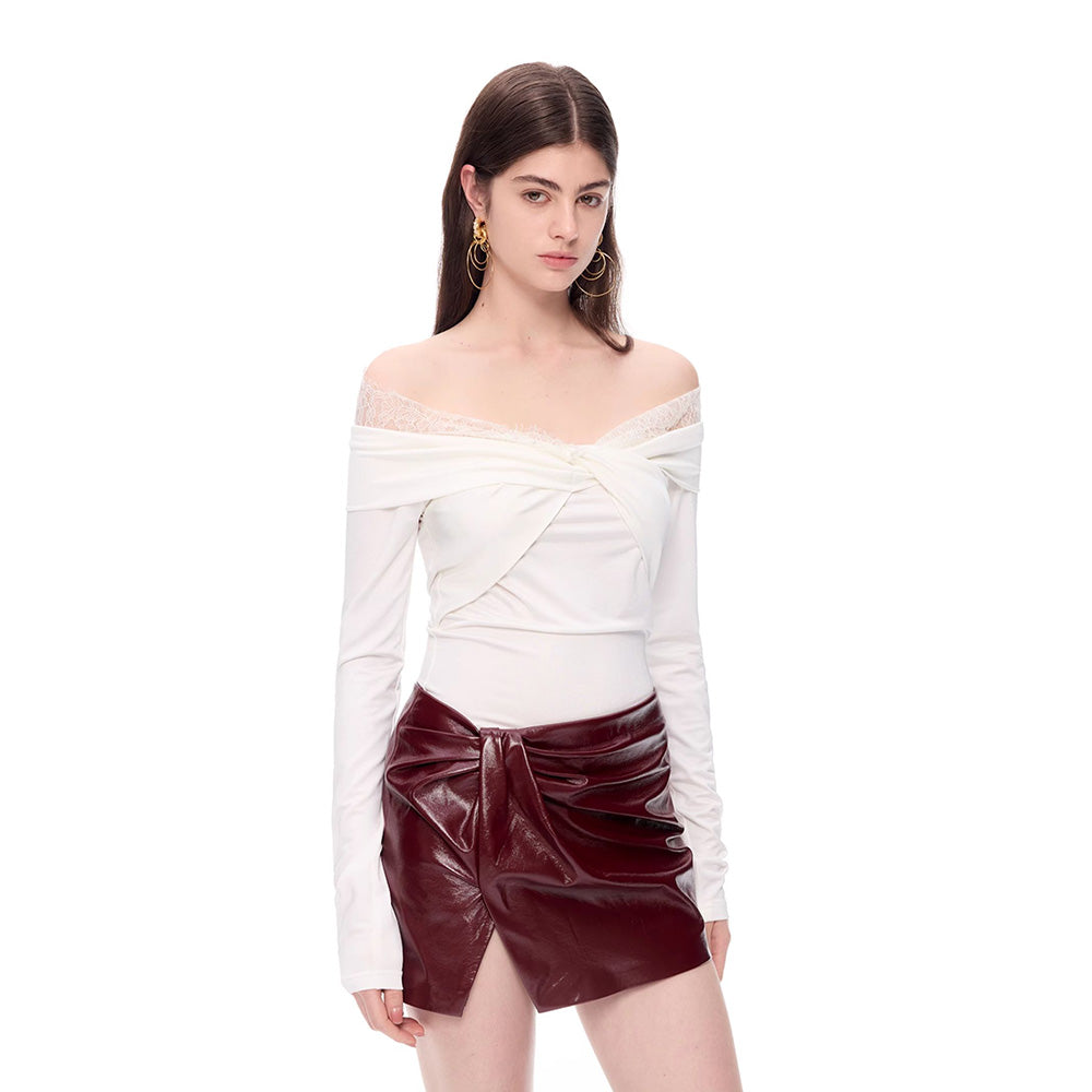 CNLEEWEI Leather Mini Skirt