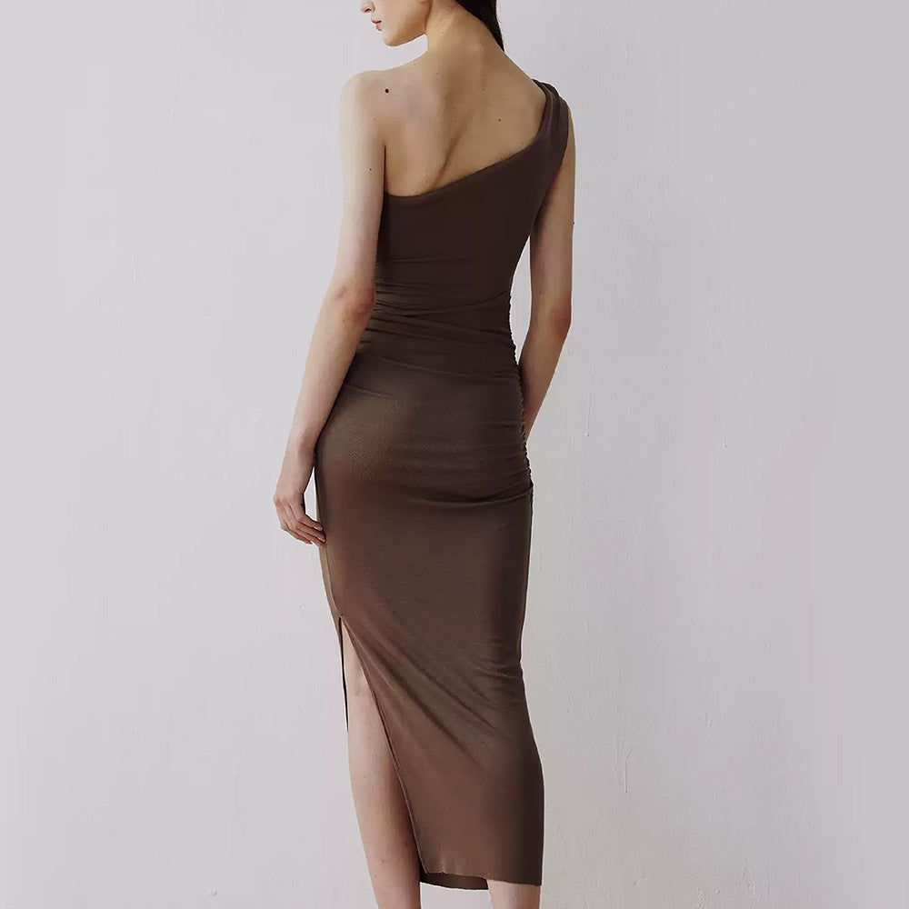 SIJIASUDIO Brown Asymmetrical Dress