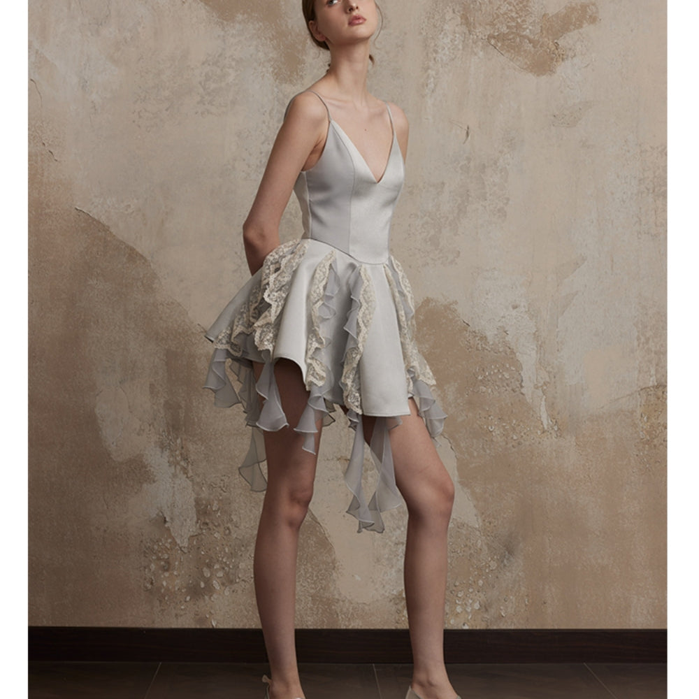 FA SOGNO Blue-Grey Satin Dress