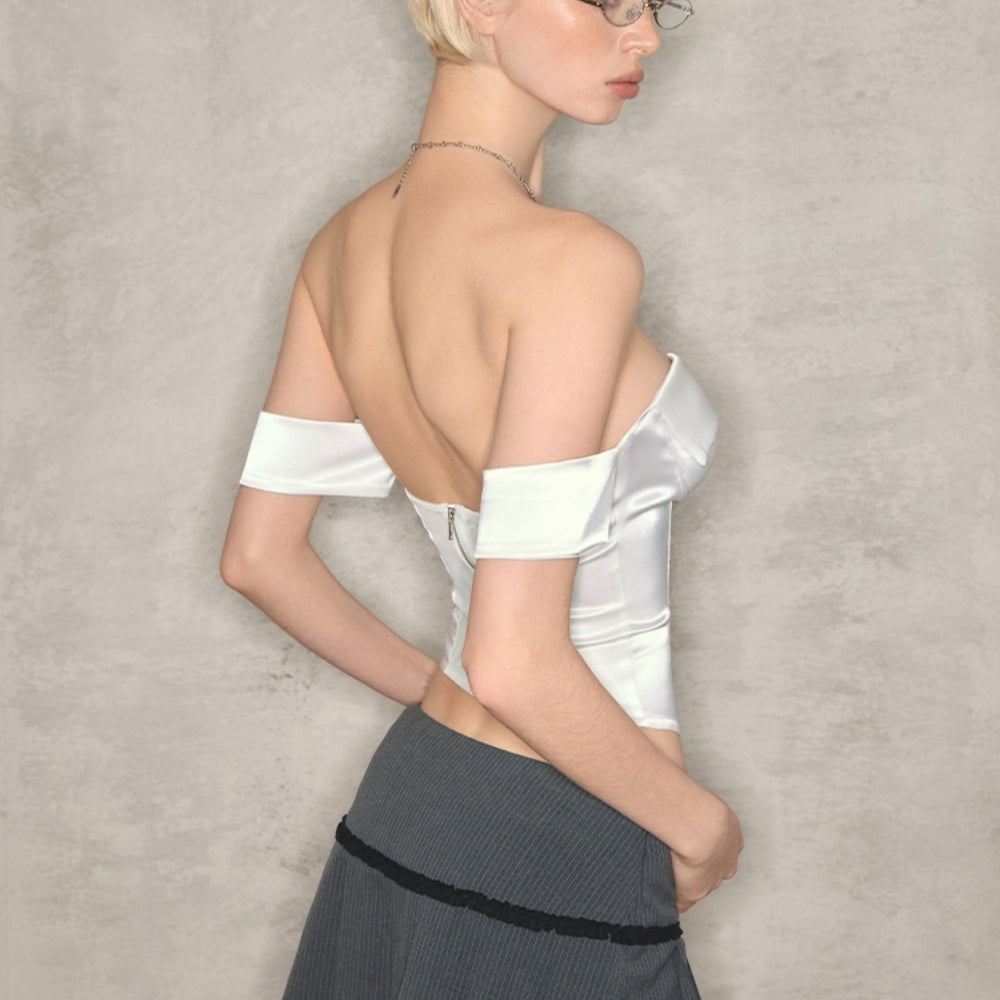 WOOHA White Satin Fitted Top