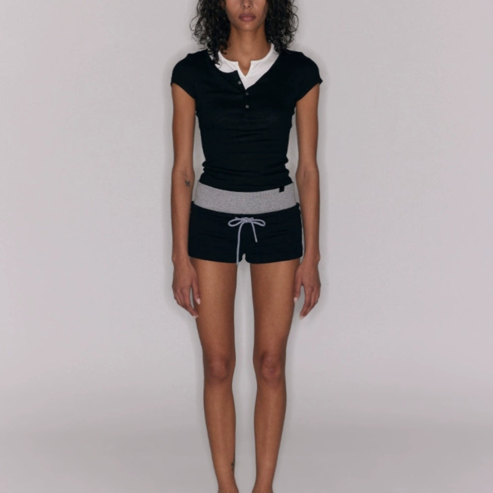 SANFRONTIERES Two-Tone Henley Tee