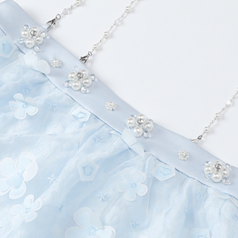 Three Quarters Cut Flower Hand-Sewn Pearl Flower Tube Dress
