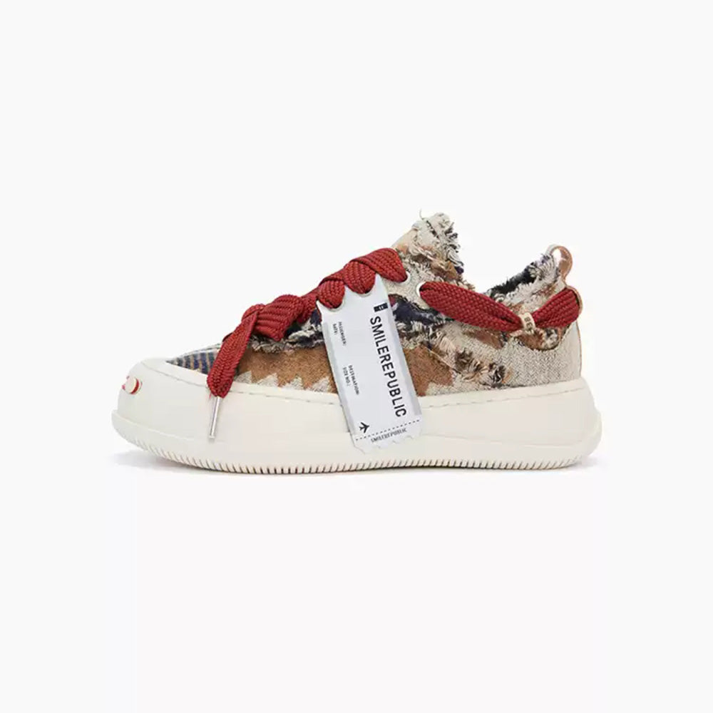 SMILEREPULIC traditional low top open smile canvas shoes red