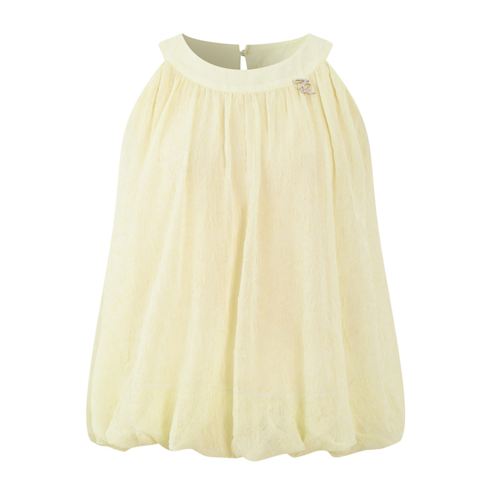 Three Quarters Yellow 3D Logo Cut-out Halter Top